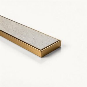 Neston linear tile insert drain in PVD brushed brass, 1200mm kit