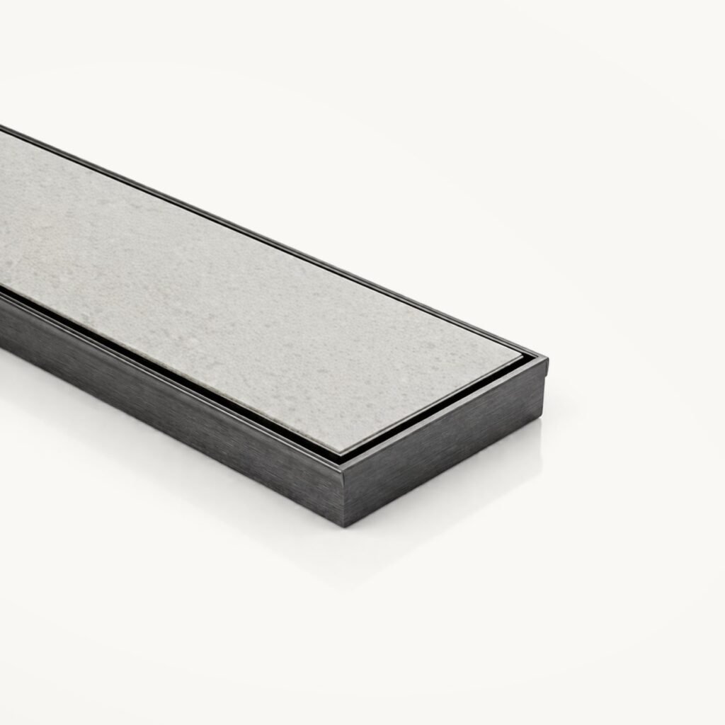 Neston linear tile insert drain in PVD gun metal, 1200mm kit
