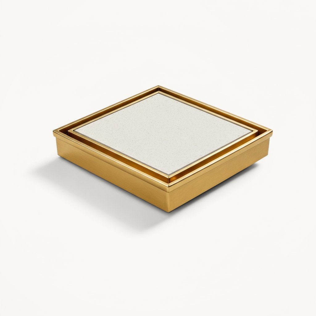 Neston Square Max tile insert grate in PVD brushed brass