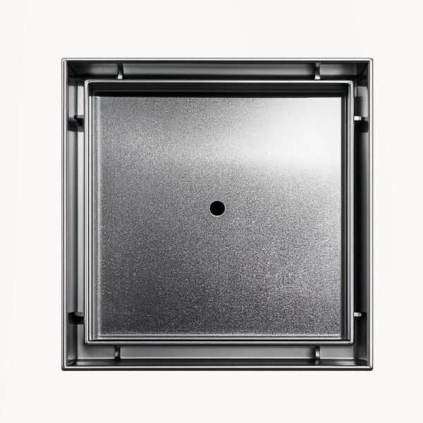 Neston Square Max Tile Insert Grate Stainless Steel Top View Top view of the Neston Square Max tile insert tray in brushed stainless steel