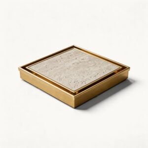 Neston square tile insert grate in PVD brushed brass