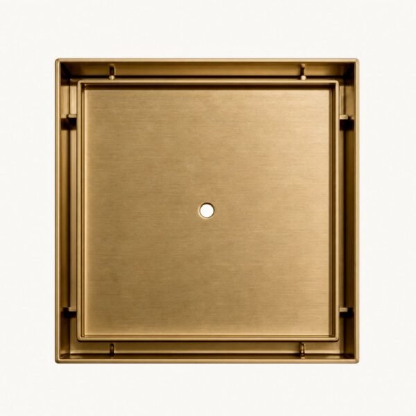 Neston Square Tile Insert Grate Brushed Brass Top View Top view of the Neston square tile insert tray in brushed brass