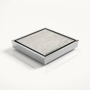 Neston square tile insert grate in brushed stainless steel