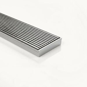 Neston linear wedge wire drain in brushed stainless steel with heel-proof wedge wire grate
